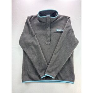 Columbia PFG Jacket Womens Sz L Gray Teal Fleece Pullover 1/4 Button